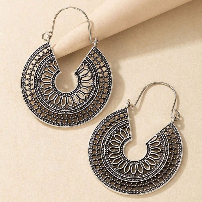 Retro ethnic style hollow flower earrings versatile carved earrings