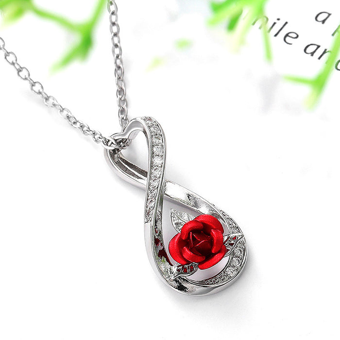 Two-color electroplated heart-shaped flower inlaid zircon necklace for women