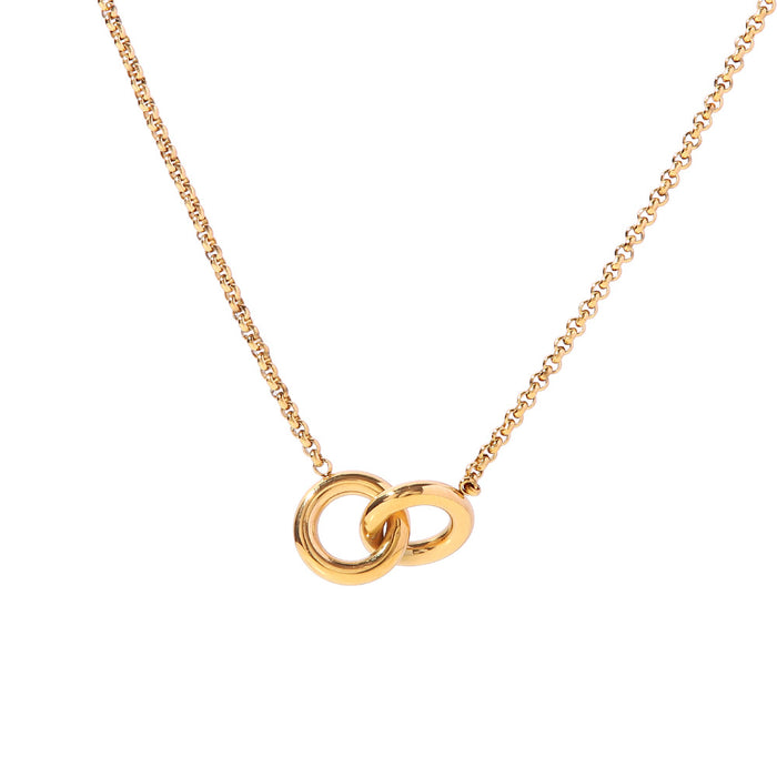 Interlocking Pendant Necklace - Titanium Steel Gold-Plated Clavicle Chain with Korean Style Design