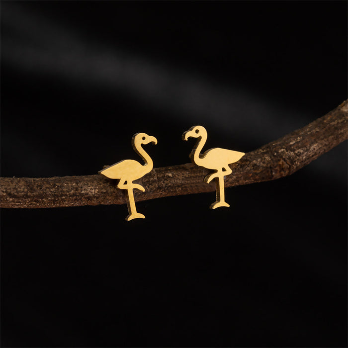 Flamingo and Swan Stainless Steel Stud Earrings - Luxurious and Elegant Jewelry