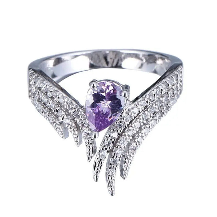 Wings zircon ring teardrop-shaped inlaid fashion ring