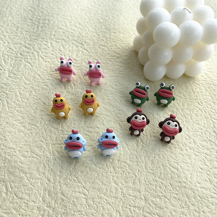 Ugly and cute sausage mouth earrings, chicken and big mouth monkey earrings