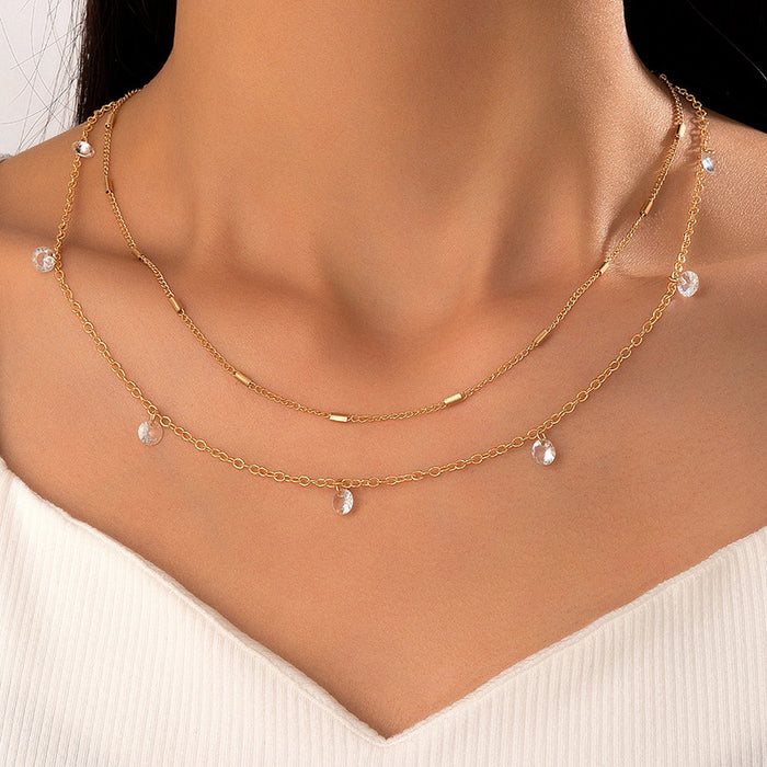 Geometric Simple Heart Bead Double Layer Necklace with Multi-Layer Design