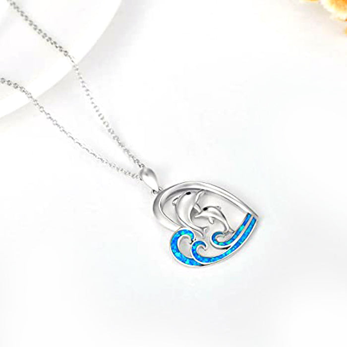 Love Dolphin Pendant Women's Double Dolphin Clavicle Necklace