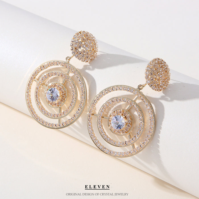 Colorful Zircon Fan Earrings - Heavy Rhinestone Dangles for Fall and Winter