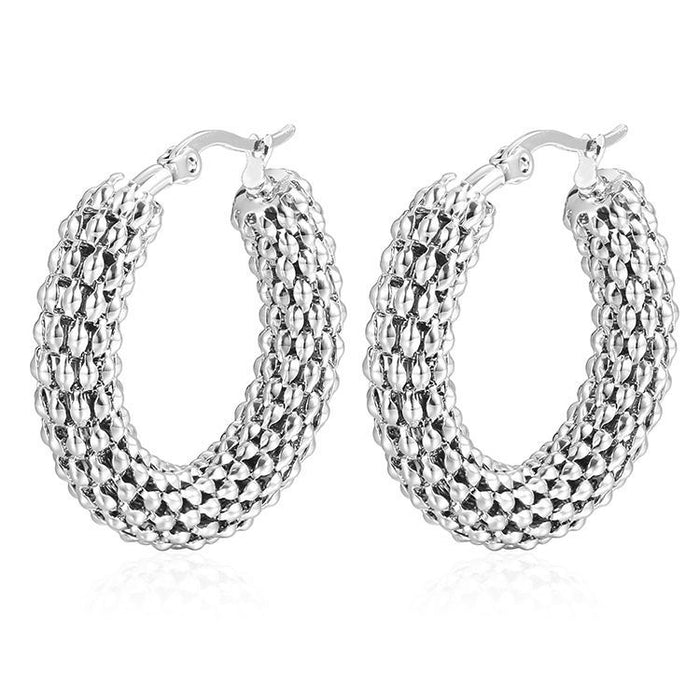 Retro corn chain stainless steel earrings, exaggerated 18K gold circle light luxury earrings