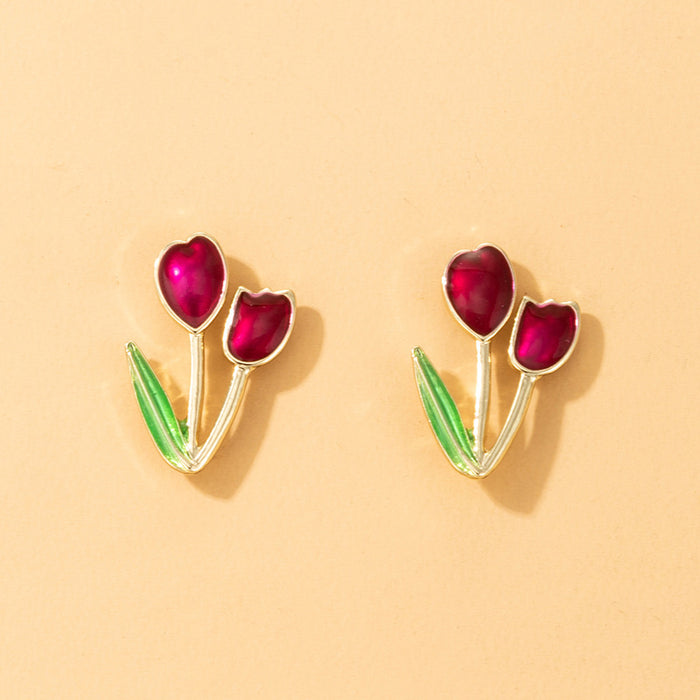 Colorful oil-drop tulip earrings irregular flower earrings