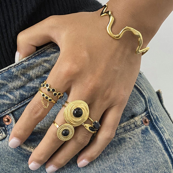 Stainless Steel Black Onyx Natural Stone Ring