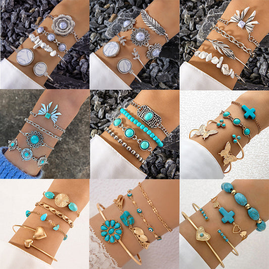 Conjunto de pulseras de turquesa y mariposa de Bohemia: joyas con estilo étnico