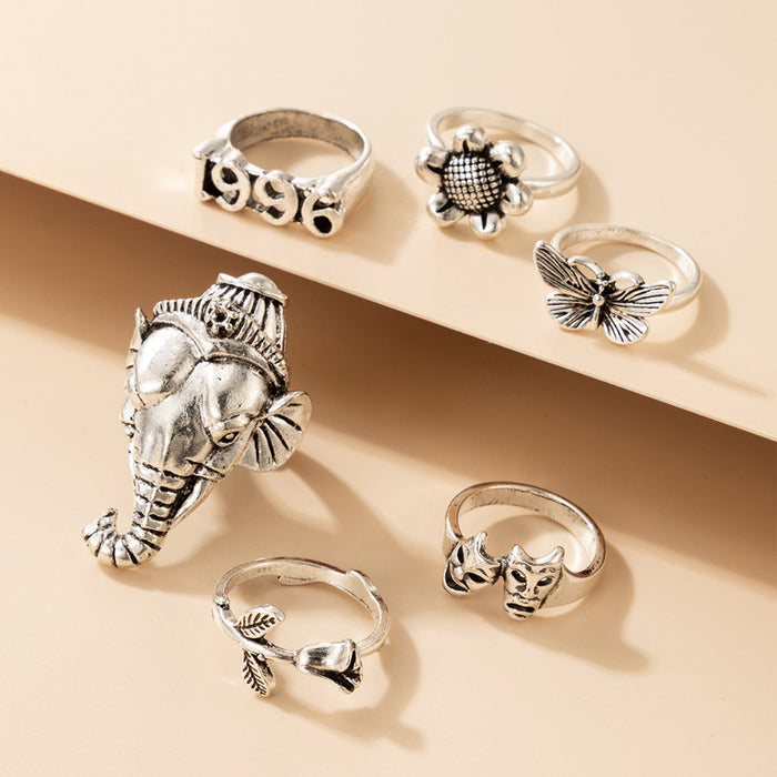 Ethnic style rose butterfly 6-piece animal ring