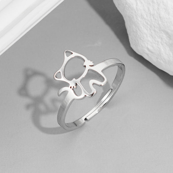 Cute cat ring, stainless steel simple cartoon open ring wholesale