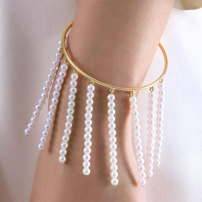 Tassel Pearl Cuff Bracelet with Beaded Fringe - Luxe Design