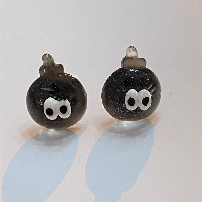 Coal ball small eye ear clip S925 silver needle mini star earrings