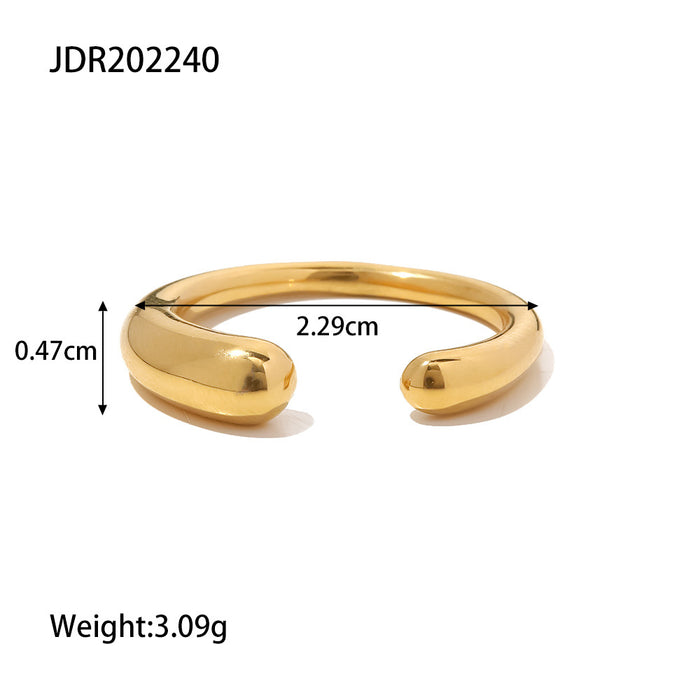 Adjustable 18K Gold Plated Stainless Steel Ring with Wavy Pattern