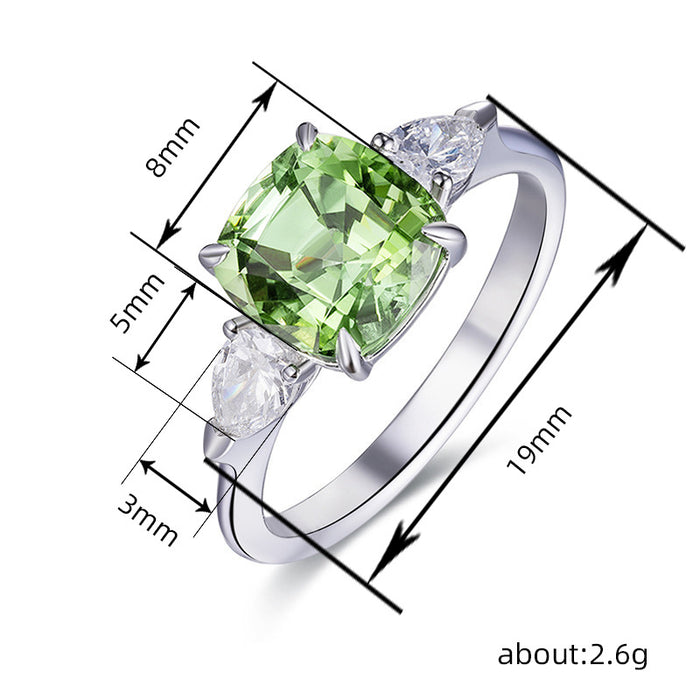 Anillo con incrustaciones cuadradas, elegante regalo de compromiso verde, joyería