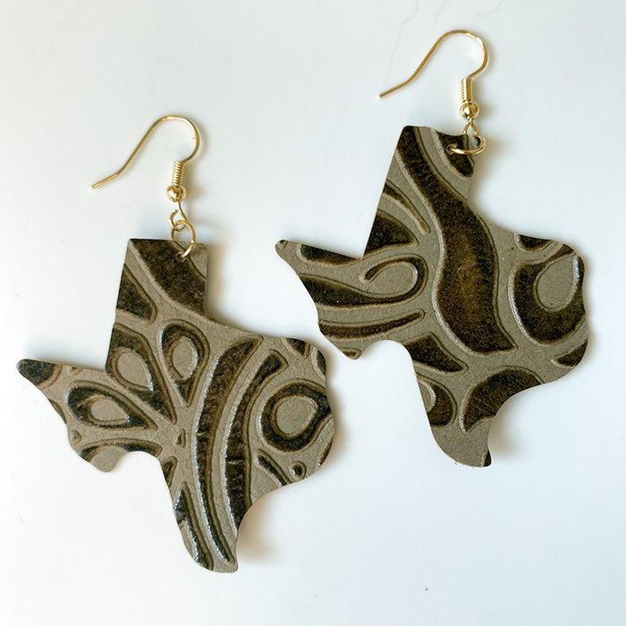 Vintage Embossed Cowhide Earrings with Turquoise and High-Quality Texture