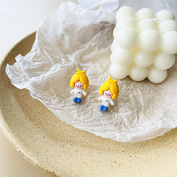 Cartoon character earrings Japanese style soft cute girl little girl ear clips