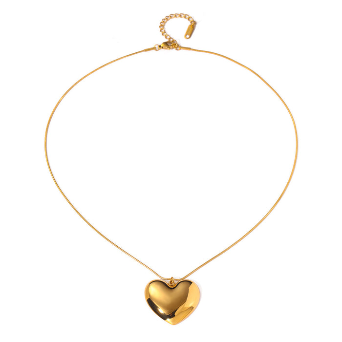 Trendy Titanium Steel Heart Pendant Necklace - 18K Gold-Plated Stainless Steel Jewelry for Women