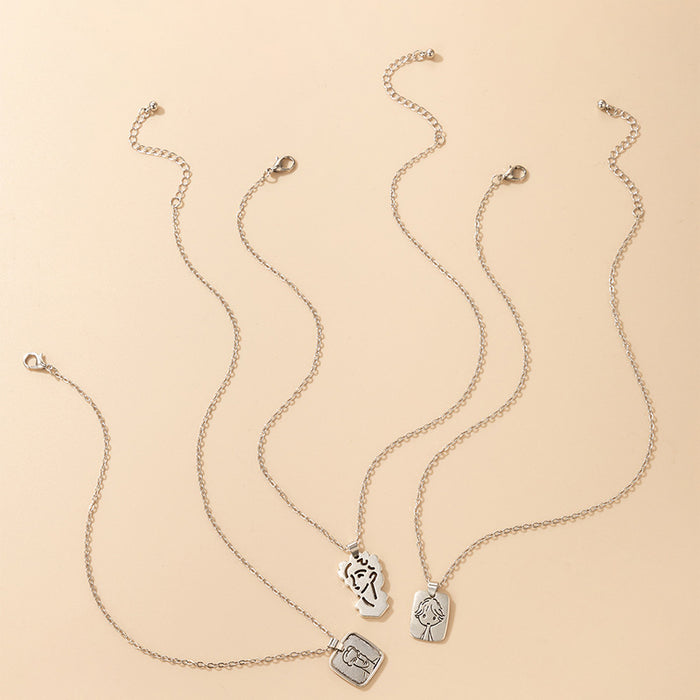 Family Tag Combination Set Necklace with Ins Cool Style and Three-Piece Set