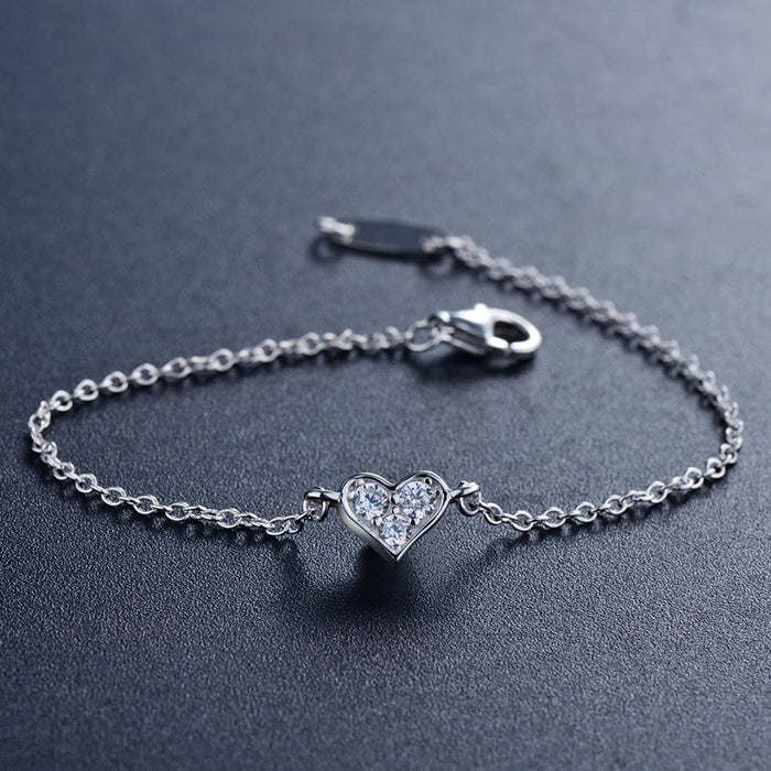 S925 silver delicate heart bracelet - wallojewerly 