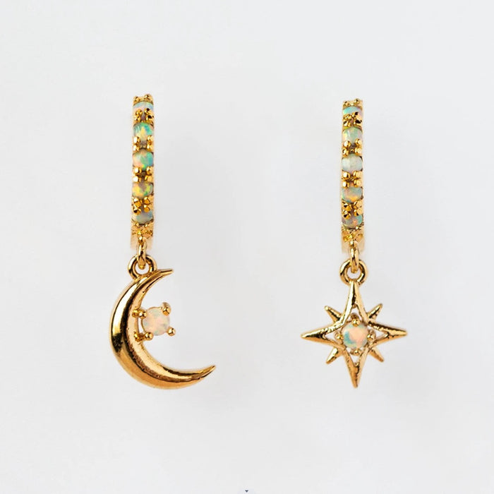 Star Moon Earrings Japanese and Korean Asymmetric Diamond Earrings