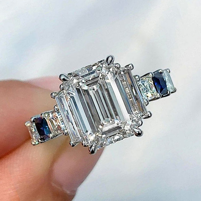 Sparkling zircon ring, trendy princess cut women's ring