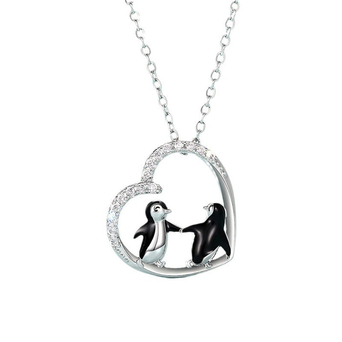 Heart-shaped penguin pendant creative hand in hand girlfriend necklace