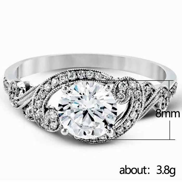 Platinum-plated twisted arm winding inlaid simulated zircon ring engagement ring