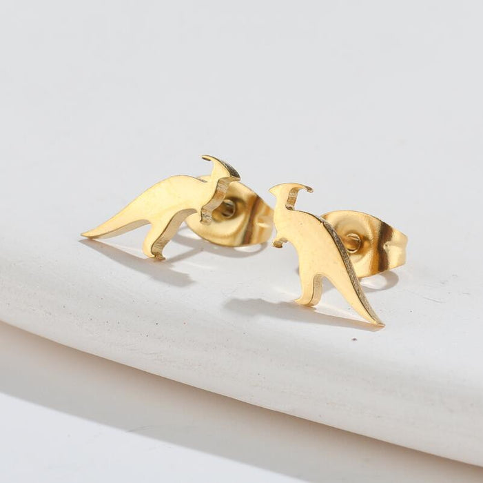 Dinosaur Stainless Steel Stud Earrings - 18K Gold Plated Animal Jewelry