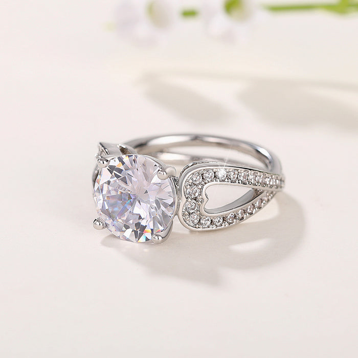 Hollow cross four claw ring wedding proposal engagement ring