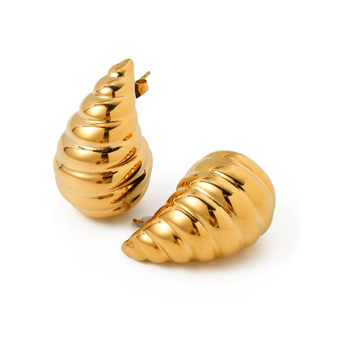 New 18K Gold Stainless Steel Twisted Teardrop Stud Earrings - Fashionable Gift Jewelry for Women