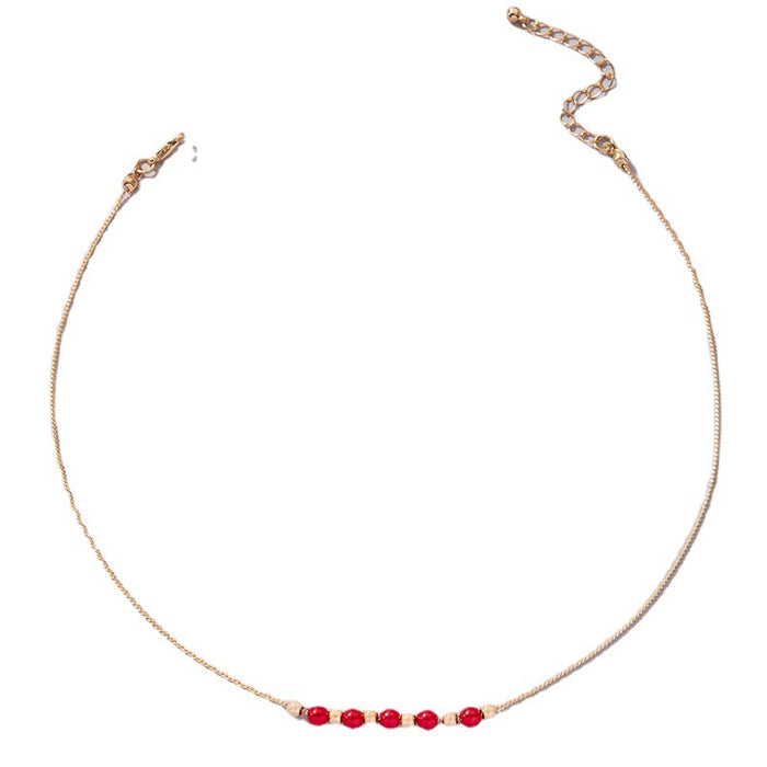 Gold and Red Pearl Pendant Necklace - Unique Choker for a Statement Look