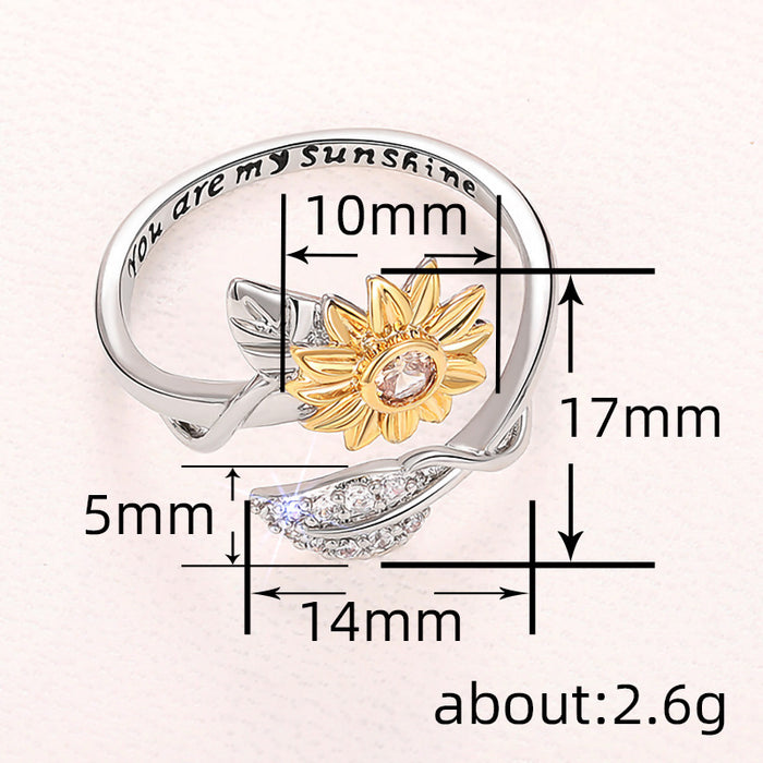 Sunflower flower adjustable ring realistic lettering fashion ring