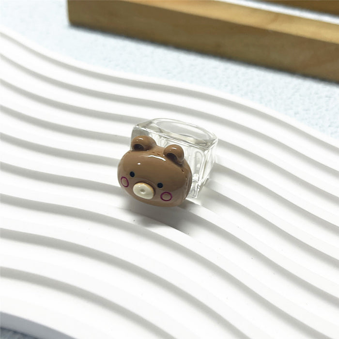 Colorful geometric bear resin closed ring