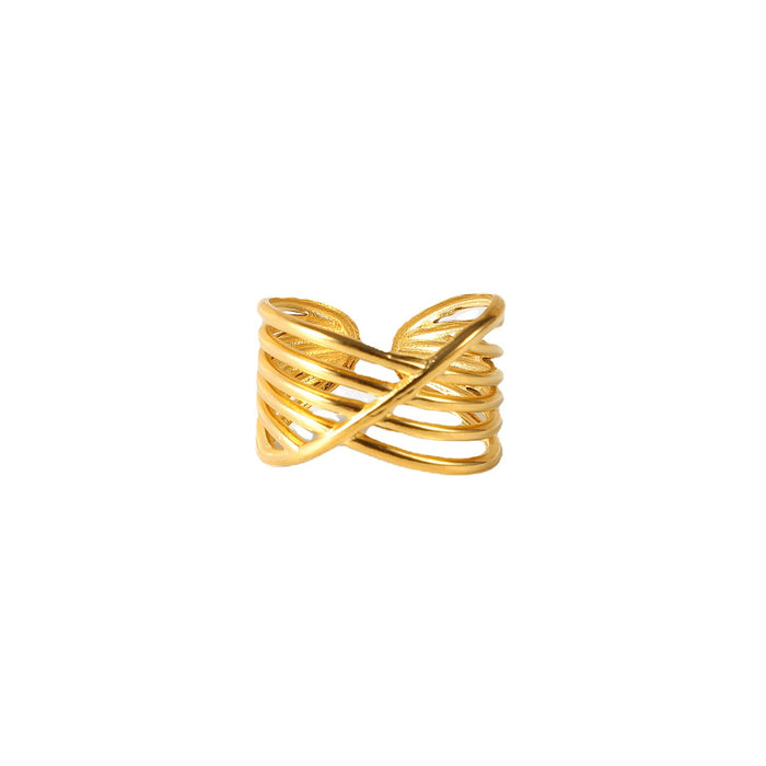 Vintage 18K Gold Plated Stainless Steel Ring with Wavy Design