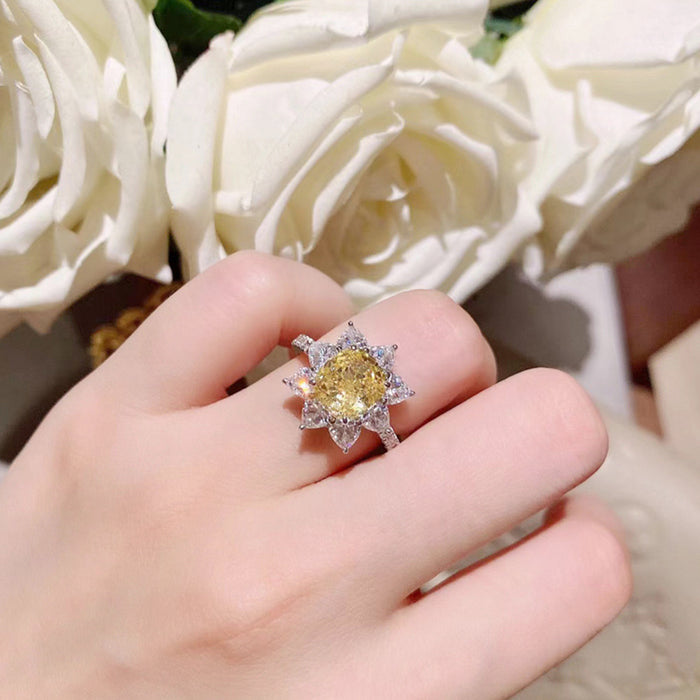 Anillo de citrino y circonita con forma de flor Anillo de diamantes amarillos de celebridades de Internet