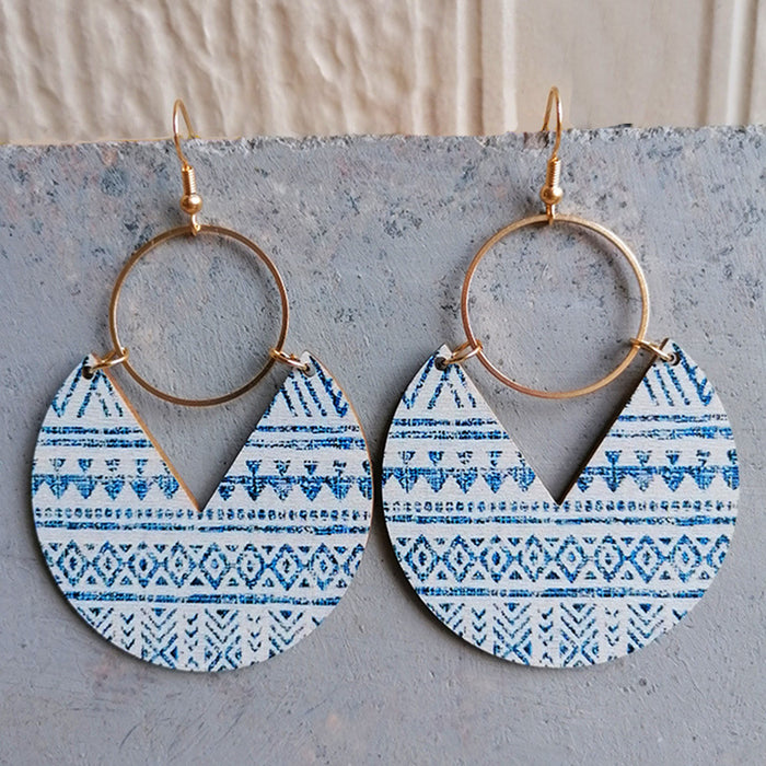 Pendientes sencillos de moda con estampado azul y rayas geométricas bohemias