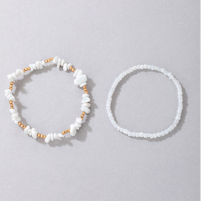 Simple White Stone Double-Layer Anklet - Chic Golden Beaded Multi-Layer Ankle Bracelets