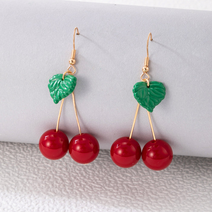 Red beaded cherry ear hook irregular fruit earrings