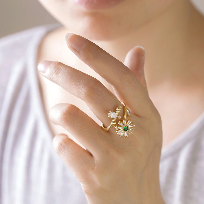 Wholesale copper micro-painted zircon bee and daisy rotating open ring