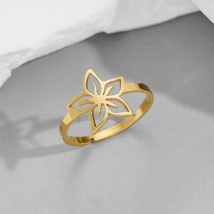 Forest plum blossom ring, Korean stainless steel flower open ring wholesale