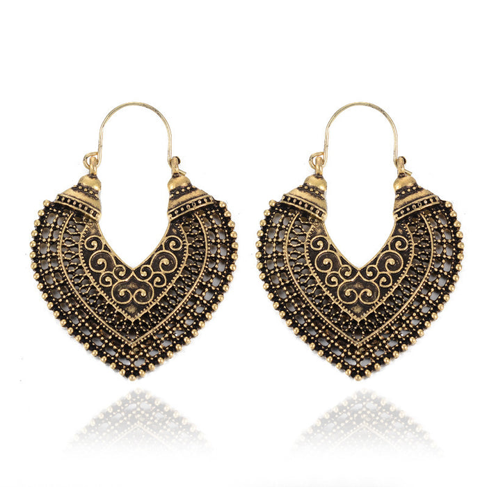 Retro ethnic style hollow flower earrings versatile carved earrings