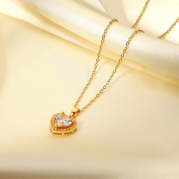 Gold-Plated Crystal Heart Pendant Necklace - Women's Wedding Jewelry