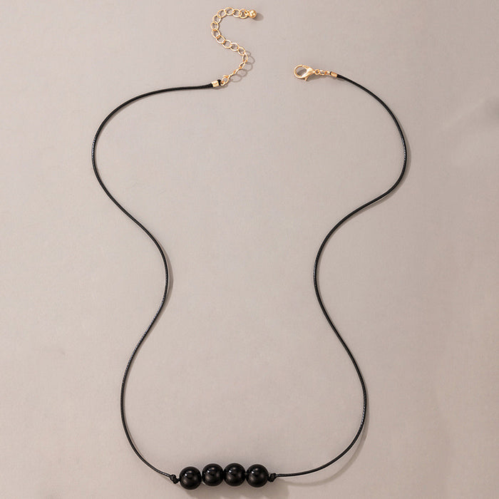 Black Beaded Minimalist Necklace - Simple Geometric Choker