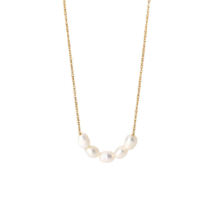 18K Gold-Plated Stainless Steel Clavicle Chain with Freshwater Pearl - Delicate Women's Jewelry