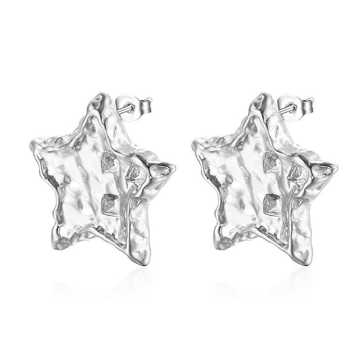 Pendientes de acero inoxidable de 18 quilates con estrella de cinco puntas estilo retro francés para mujer