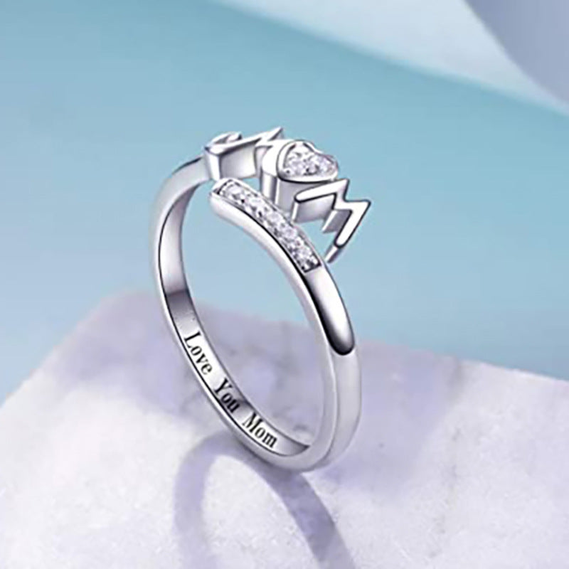 Love heart open ring mother's day gift letter female ring