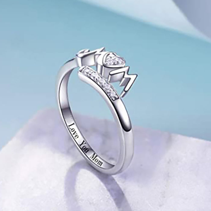 Anillo abierto con forma de corazón de amor, regalo para el día de la madre, anillo femenino con carta