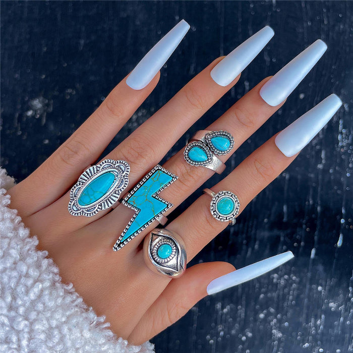 Bohemian Turquoise Feather Single Ring – Trendy Vintage Unique Design Band