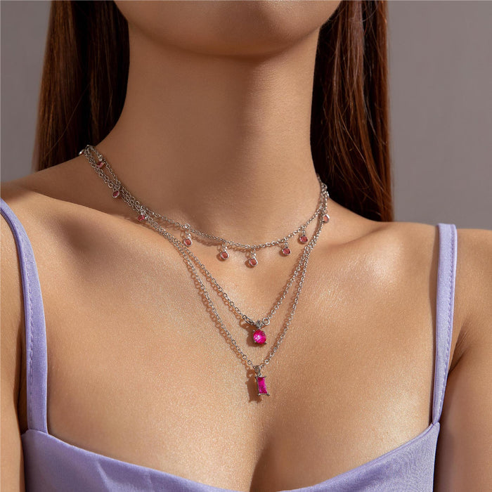 Colorful Gemstone Pendant Necklace with Triple Layers